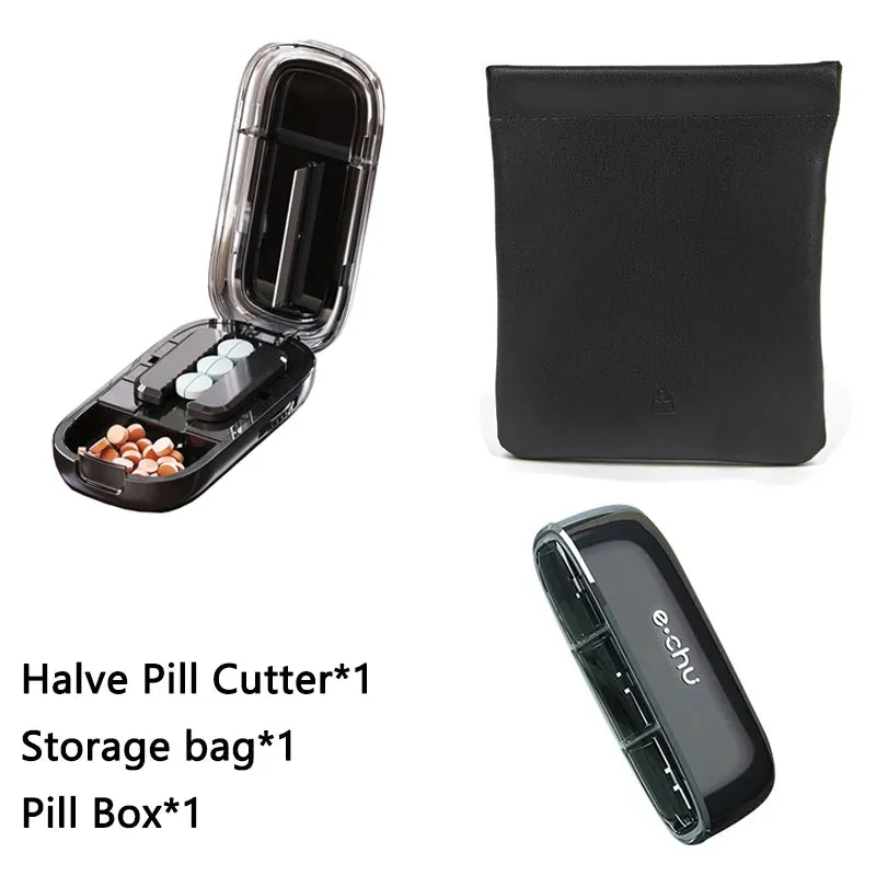 Portable Quartering Pill Cutter Storage Box Drug Tablet Medicine Dustproof Divider Organizer for Short Term Use