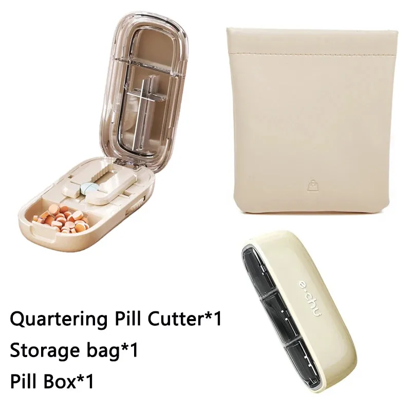 Portable Quartering Pill Cutter Storage Box Drug Tablet Medicine Dustproof Divider Organizer for Short Term Use