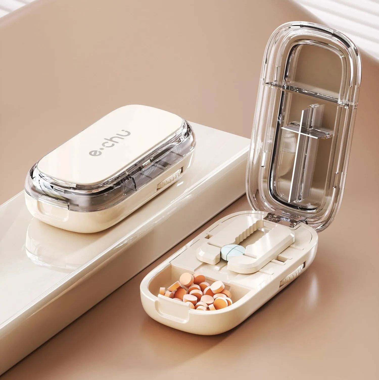 Portable Quartering Pill Cutter Storage Box Drug Tablet Medicine Dustproof Divider Organizer for Short Term Use