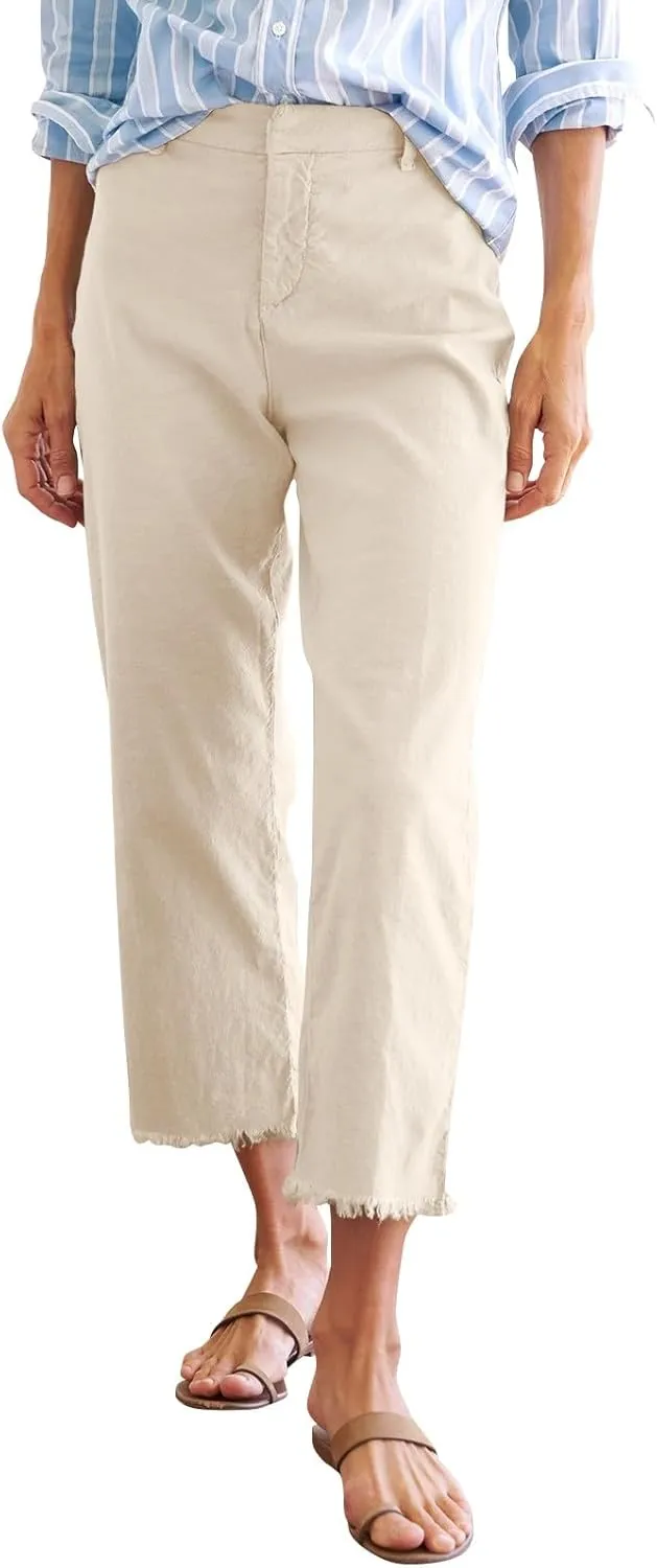 Women's Pants Suit Button Loose Cargo Womens Capris Summer Petite Short Capri Pants for Women Stretch Linen Cotton