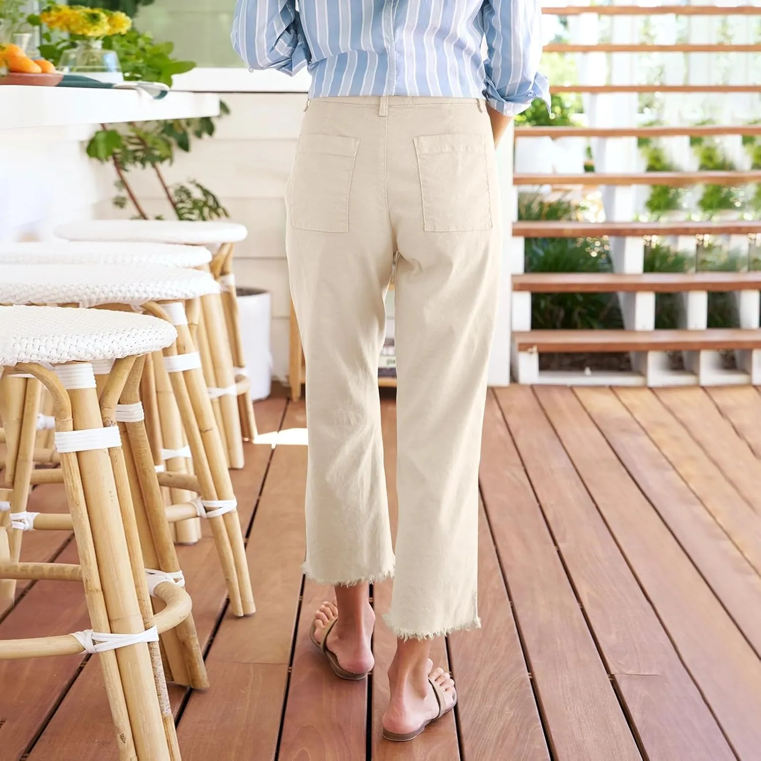 Women's Pants Suit Button Loose Cargo Womens Capris Summer Petite Short Capri Pants for Women Stretch Linen Cotton