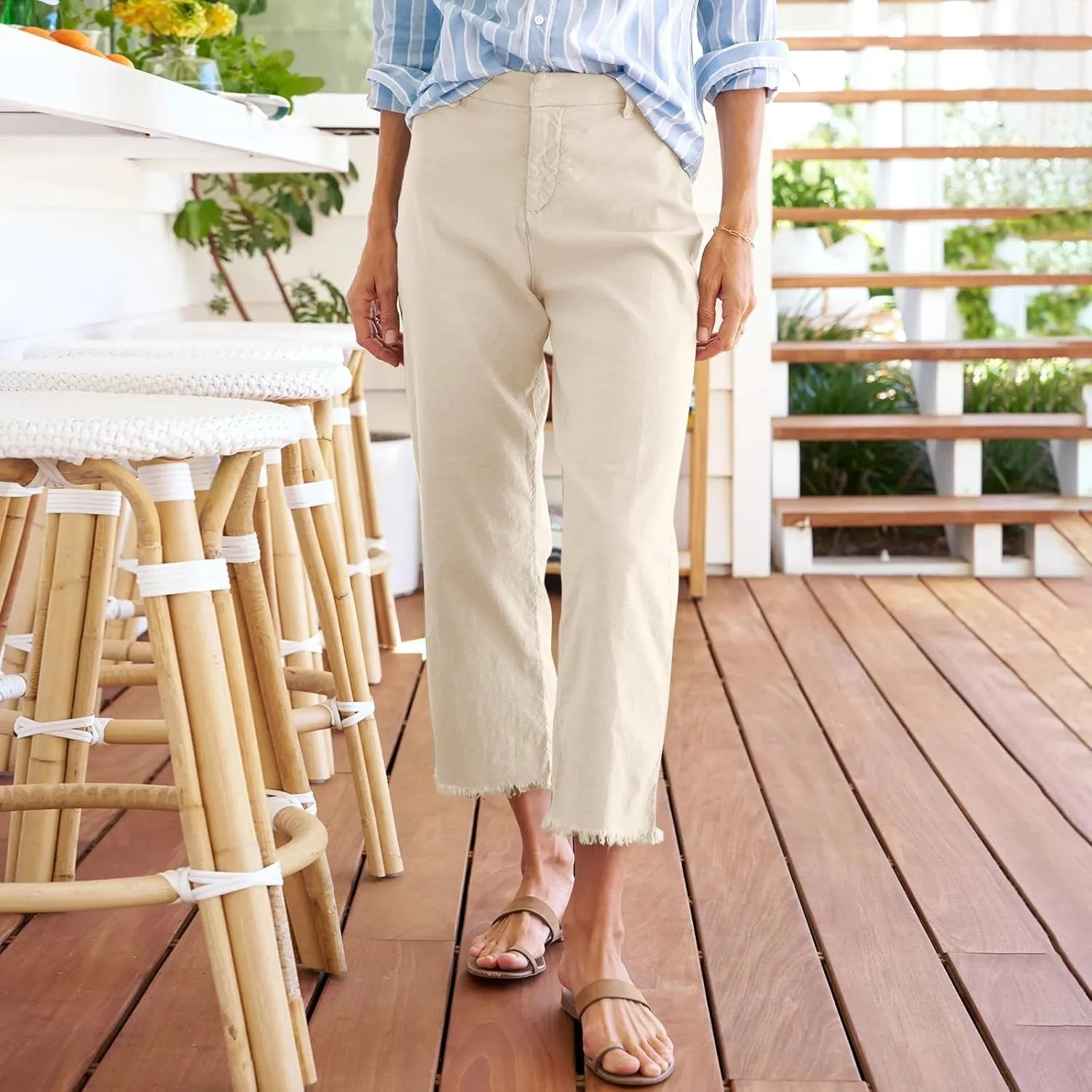 Women's Pants Suit Button Loose Cargo Womens Capris Summer Petite Short Capri Pants for Women Stretch Linen Cotton